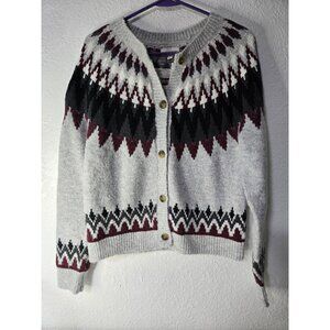 Lucky Brand Sweater Womens Small Gray Nordic Fair Isle Button Cardigan Soft Knit